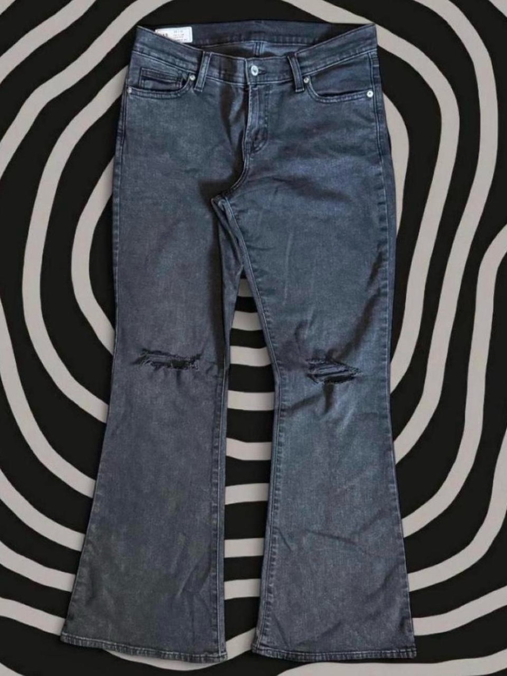 GAP Women's Charcoal Flare Jeans with Knee Rips